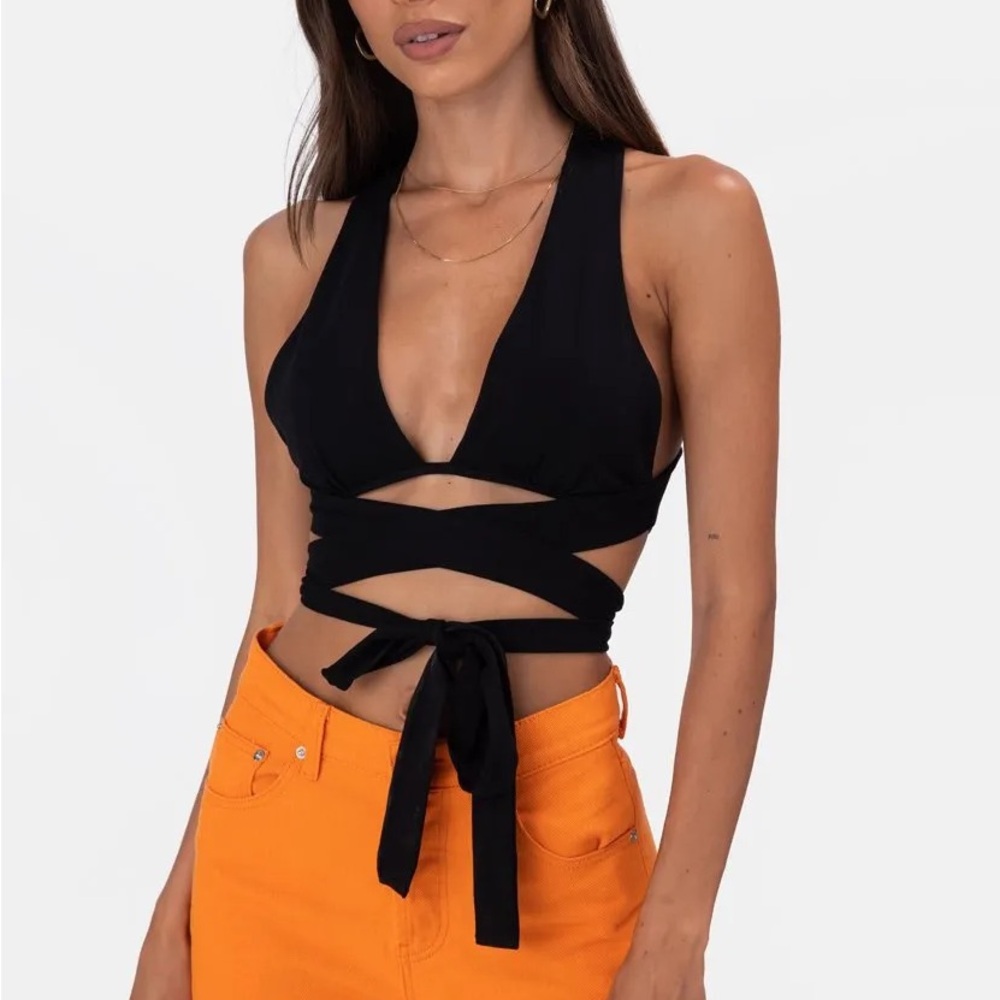 Black wrap crop top